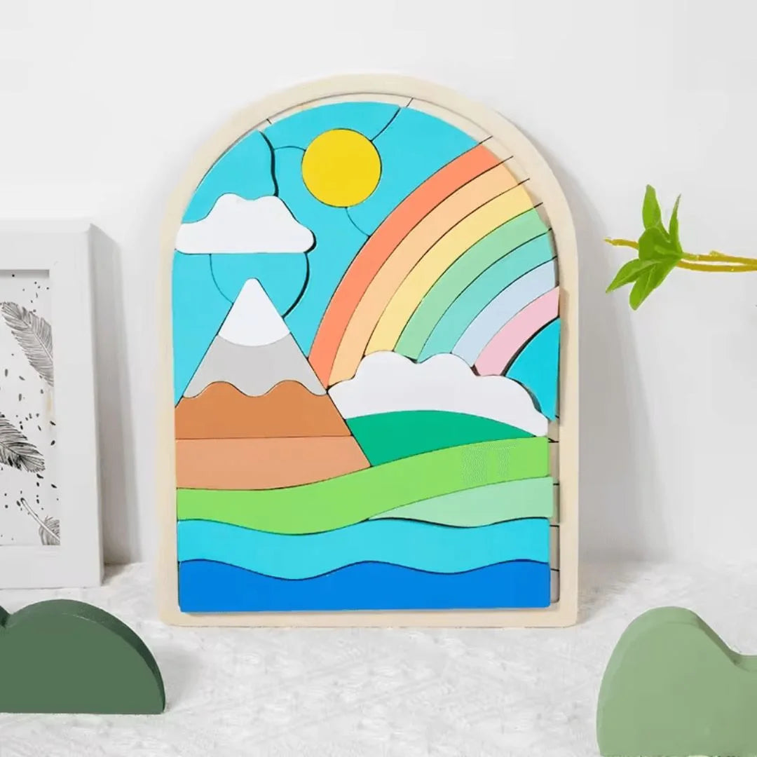 RainbowNest – Houten Puzzelblokken Voor Kinderen Vanaf 3 Jaar – Verbetert Creativiteit