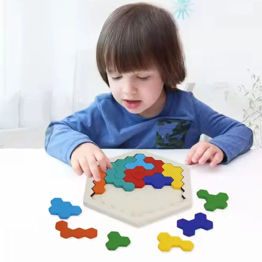 HexoCraft™ – Houten Zeshoek Puzzelspel voor Kinderen vanaf 4 Jaar