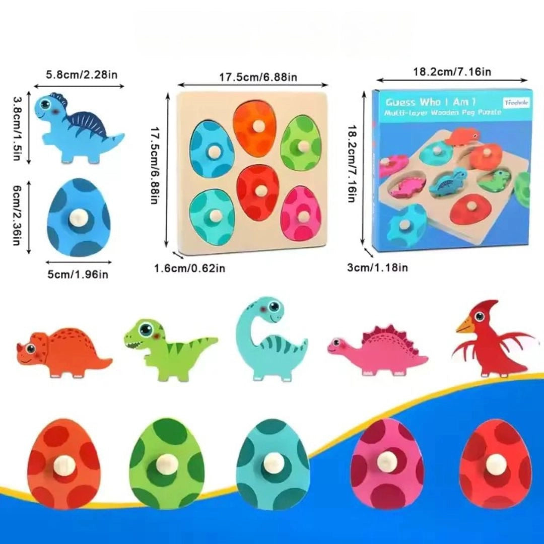 DinoCraft - Houten Dinosaurus Puzzelset voor Kleuters