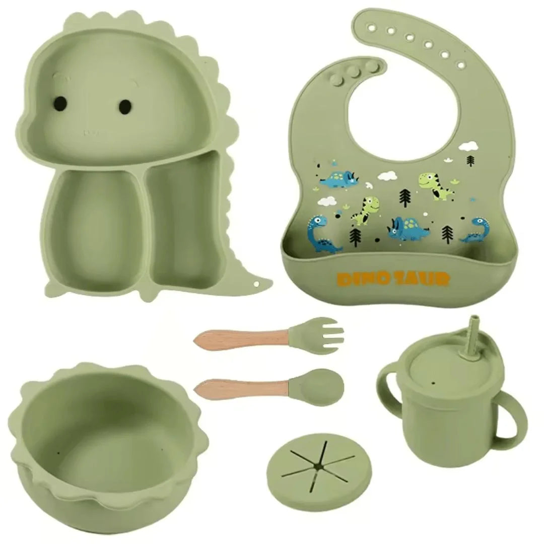 DinoDelight™ – Siliconen Servies Set Voor Kinderen Vanaf 3 Jaar – Bevordert Veilig En Leuk Eten