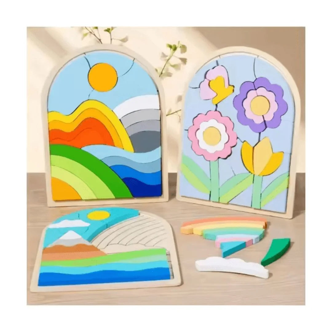 RainbowNest – Houten Puzzelblokken Voor Kinderen Vanaf 3 Jaar – Verbetert Creativiteit