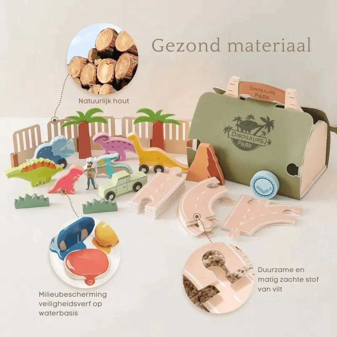 DinoQuest – Houten Dinosaurussen Park Set Voor Kinderen Vanaf 3 Jaar – Stimuleert Fantasierijk Spel