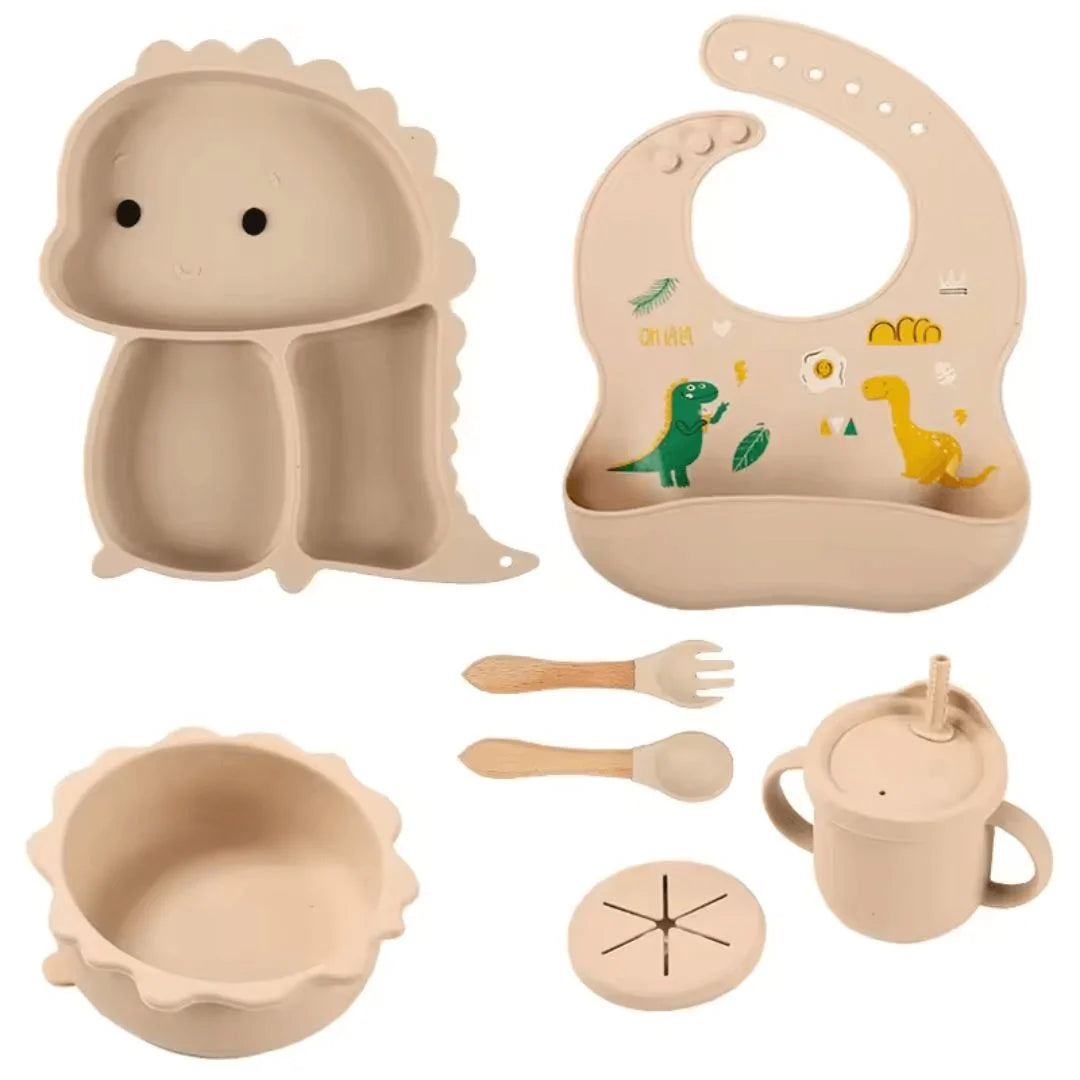 DinoDelight™ – Siliconen Servies Set Voor Kinderen Vanaf 3 Jaar – Bevordert Veilig En Leuk Eten