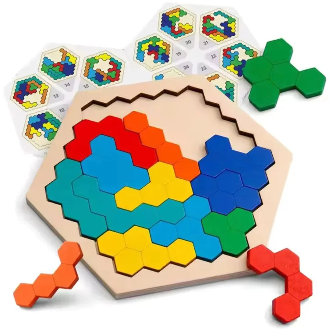 HexoCraft™ – Houten Zeshoek Puzzelspel voor Kinderen vanaf 4 Jaar