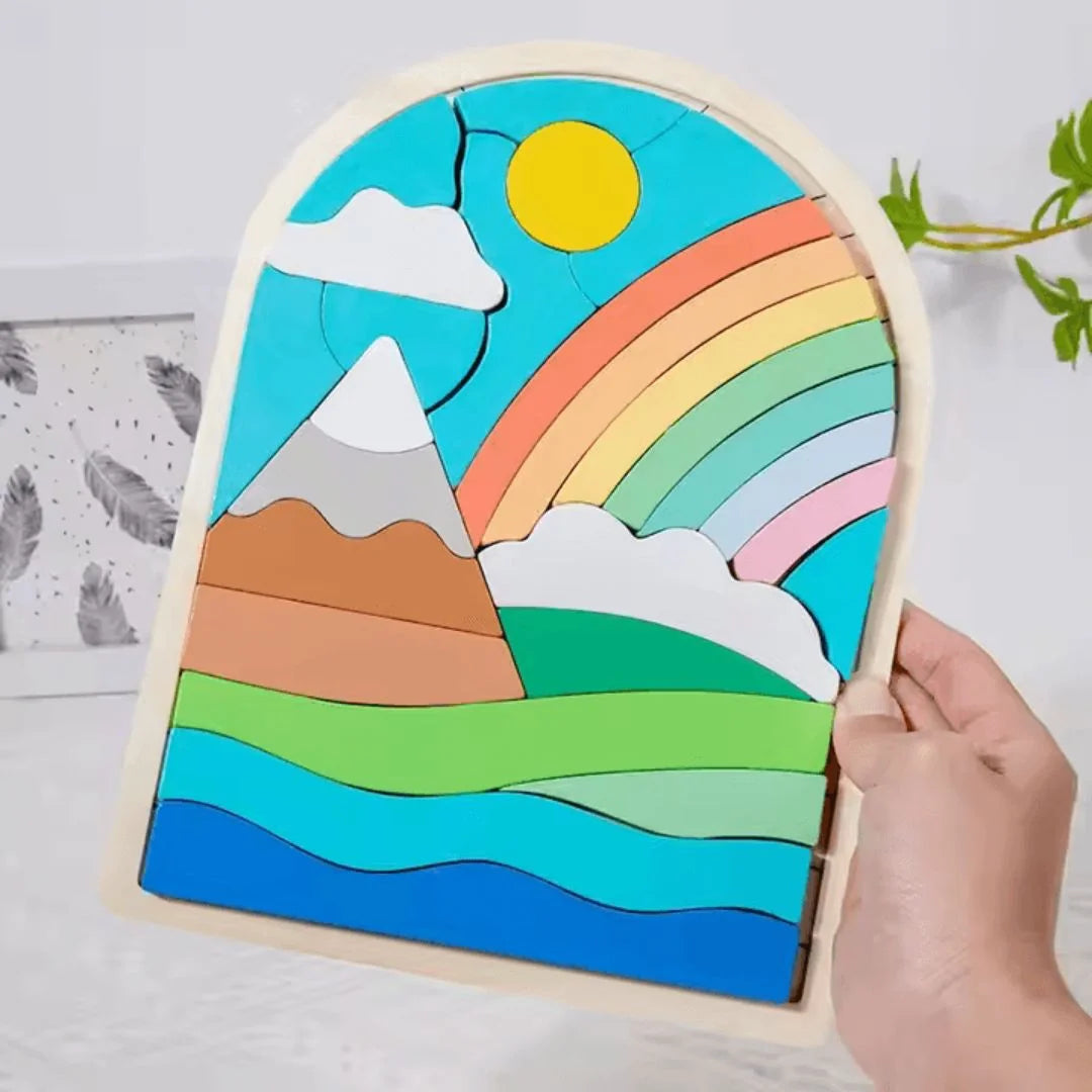 RainbowNest – Houten Puzzelblokken Voor Kinderen Vanaf 3 Jaar – Verbetert Creativiteit