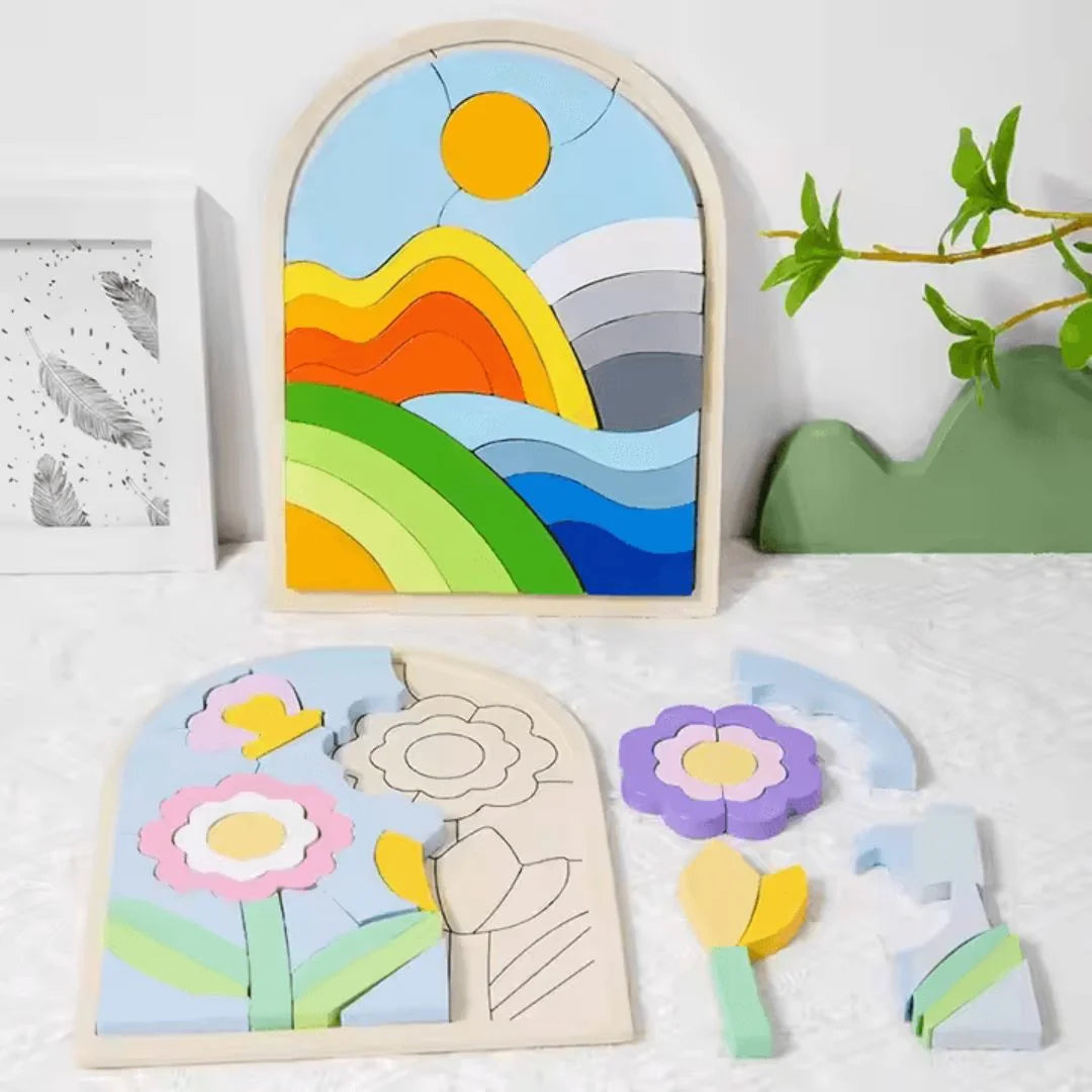 RainbowNest – Houten Puzzelblokken Voor Kinderen Vanaf 3 Jaar – Verbetert Creativiteit