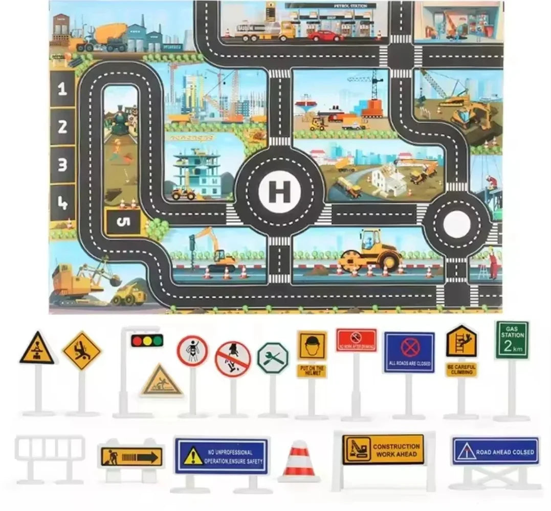 ZoomTown – Opvouwbare Auto Avonturen Speelmat Set met Speelgoedvoertuigen – Voor Leeftijd 3+