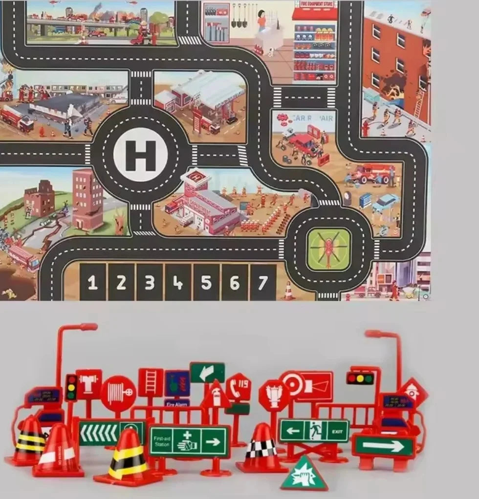 ZoomTown – Opvouwbare Auto Avonturen Speelmat Set met Speelgoedvoertuigen – Voor Leeftijd 3+