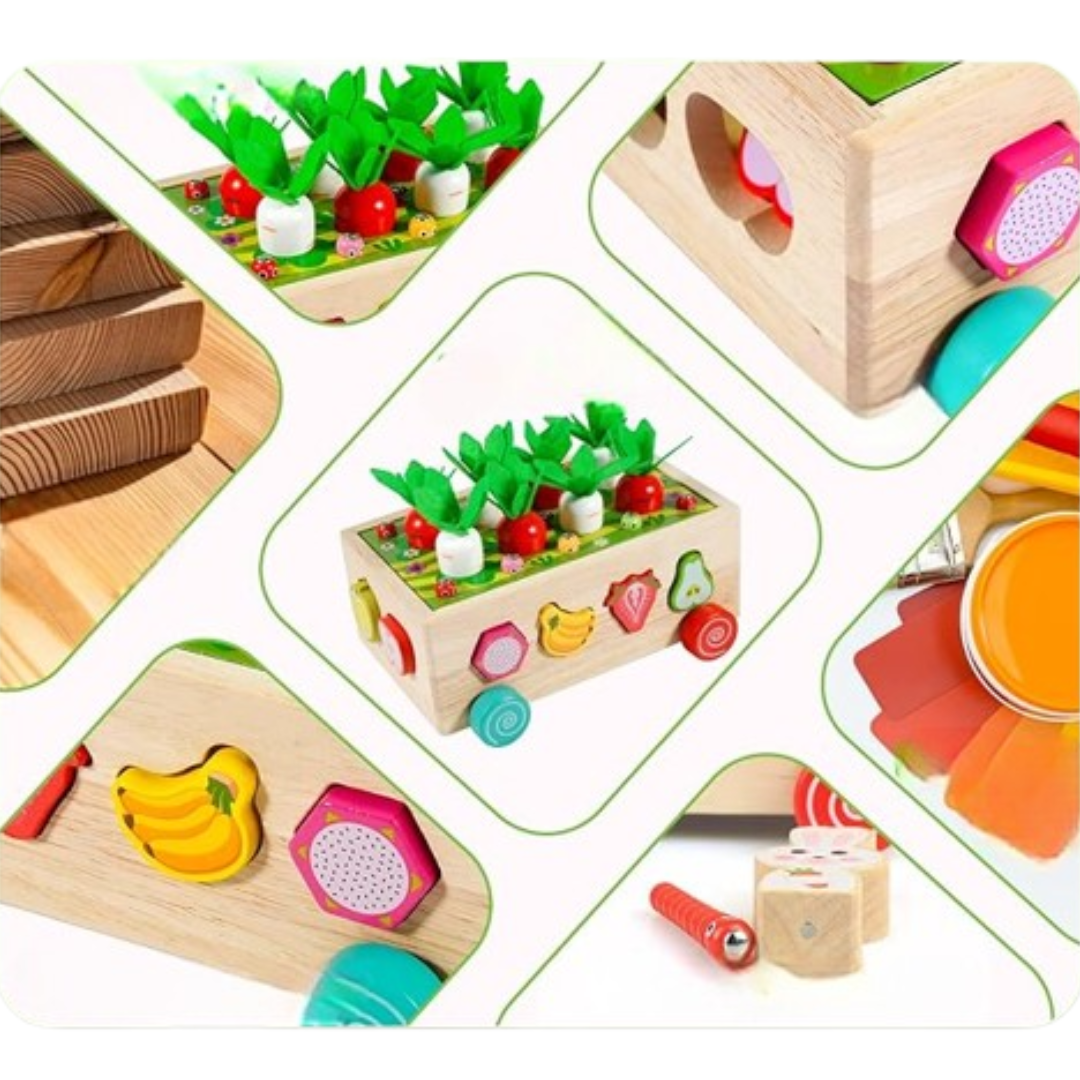 VeggieVans – Houten Sorteerpuzzel Kar – Montessori Dier & Vormenspel – Vanaf 3 Jaar
