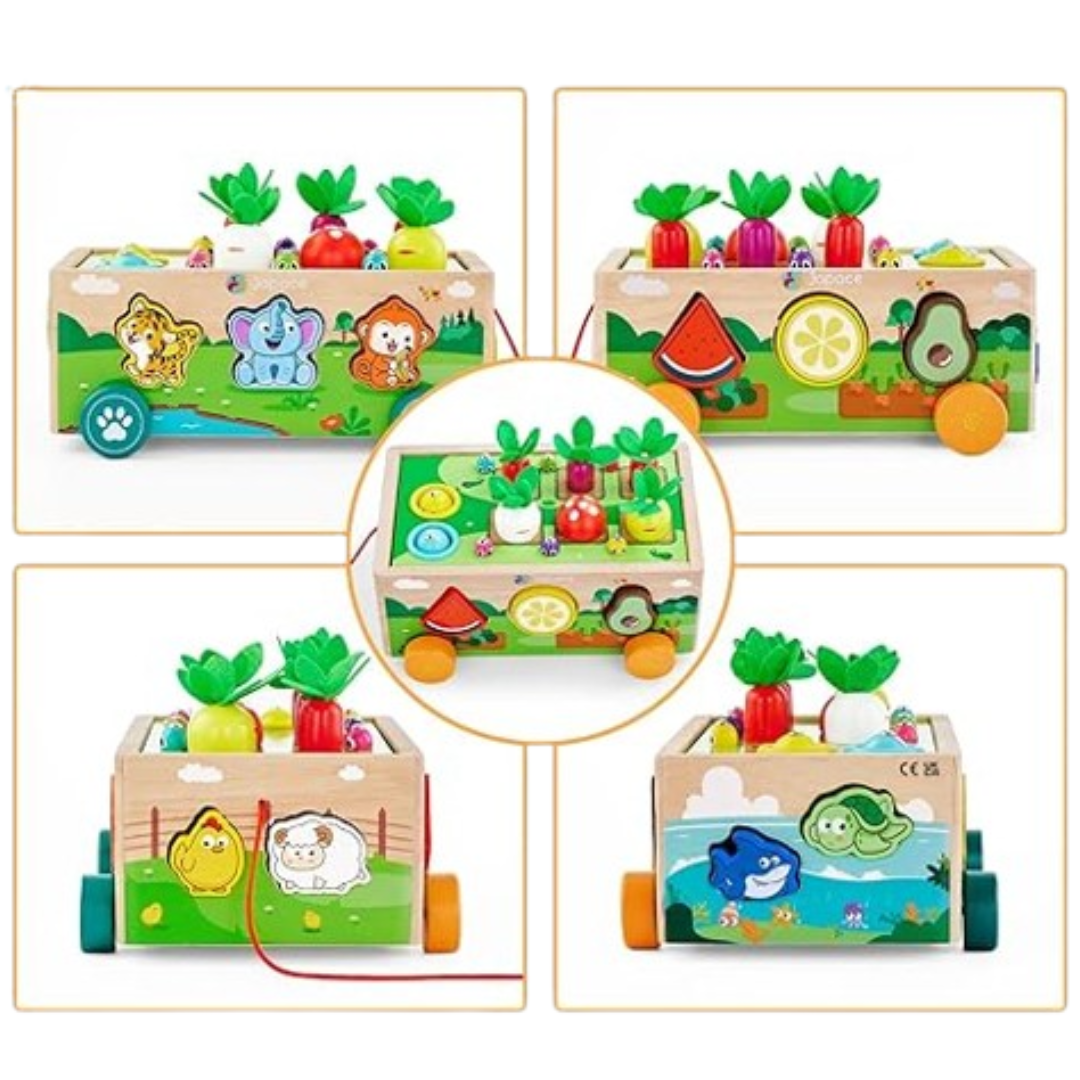 VeggieVans – Houten Sorteerpuzzel Kar – Montessori Dier & Vormenspel – Vanaf 3 Jaar