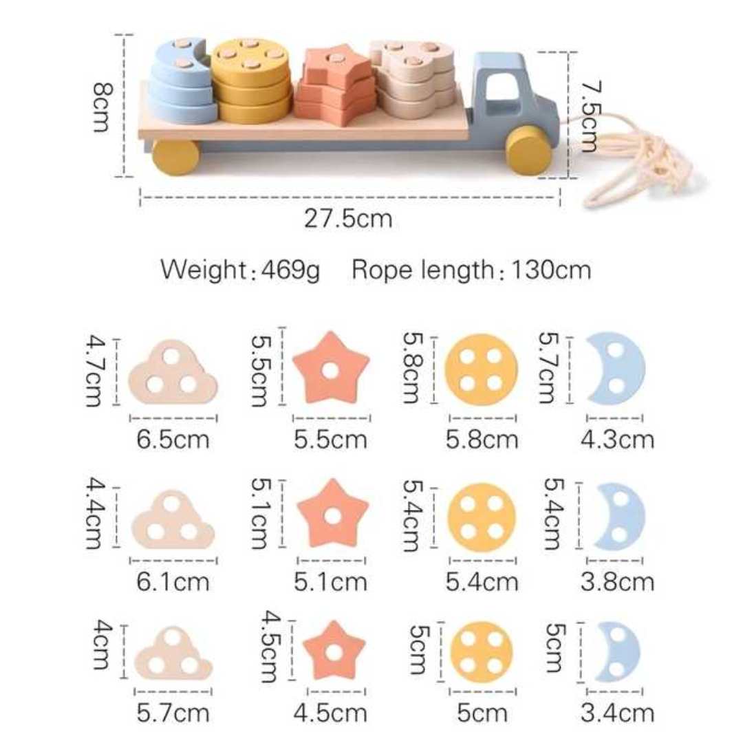 ShapeShuttle – Houten Motorische Stapelauto Speelgoed | Trekauto vanaf 3 Jaar