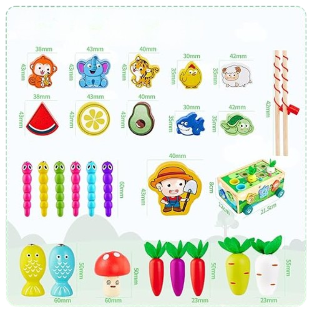 VeggieVans – Houten Sorteerpuzzel Kar – Montessori Dier & Vormenspel – Vanaf 3 Jaar