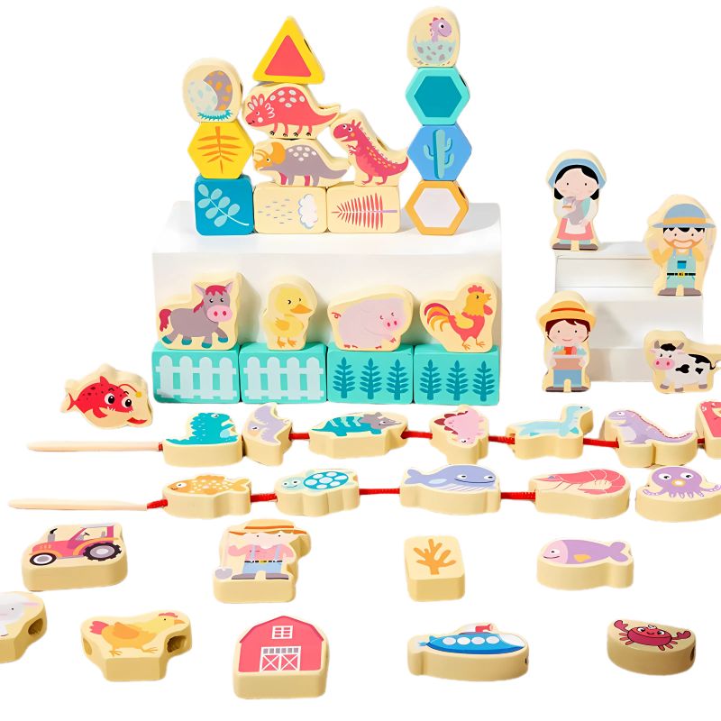 ThreadieBeads – Houten Rijgkralen Set voor Kinderen vanaf 3 Jaar – Verbetert Fijne Motoriek