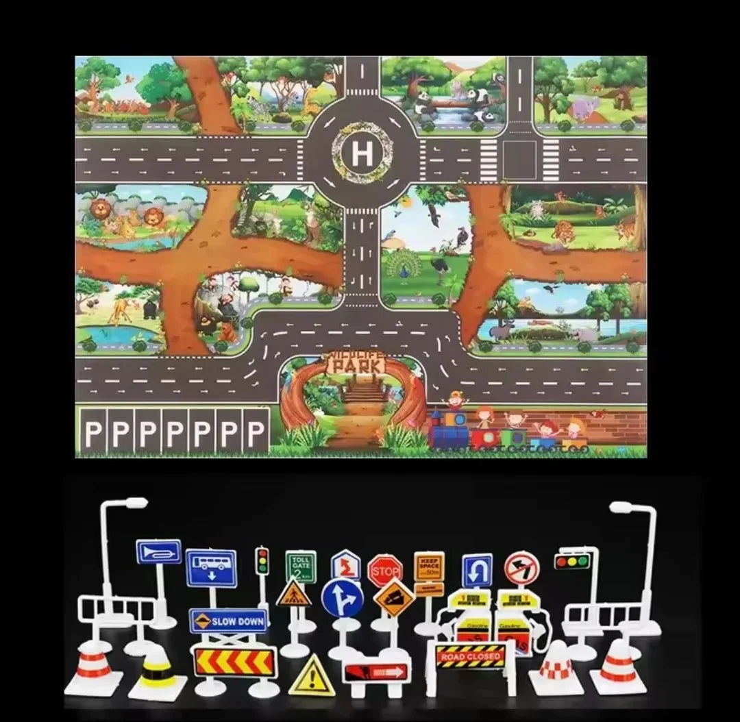 ZoomTown – Opvouwbare Auto Avonturen Speelmat Set met Speelgoedvoertuigen – Voor Leeftijd 3+