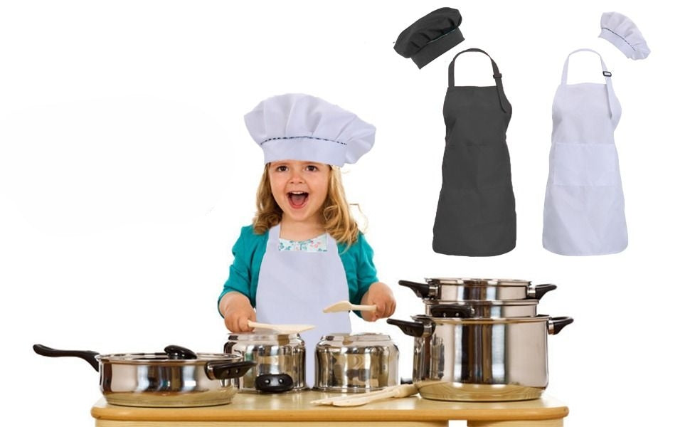 MiniMasterChef- Schattige zwart-witte schorten met koksmutsen