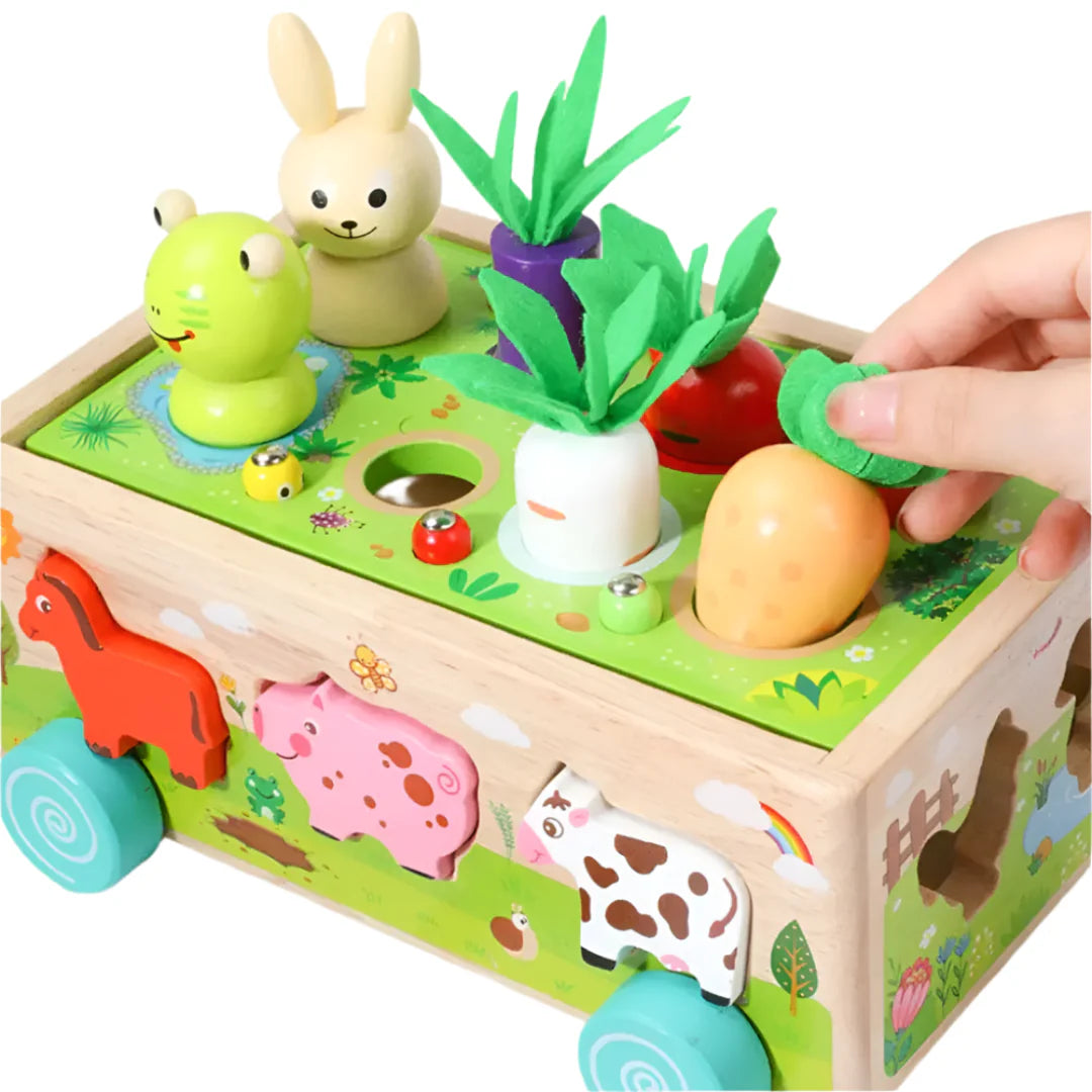 VeggieVans – Houten Sorteerpuzzel Kar – Montessori Dier & Vormenspel – Vanaf 3 Jaar