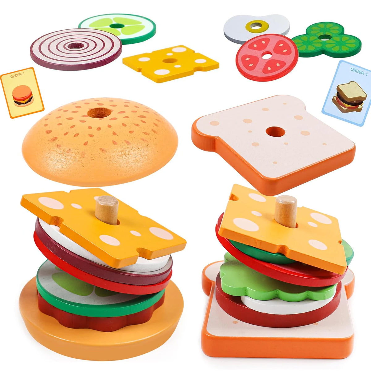 Stack & Snack – Houten Sandwich Stapelspeelgoed voor Kinderen vanaf 3 Jaar – Stimuleert Creativiteit