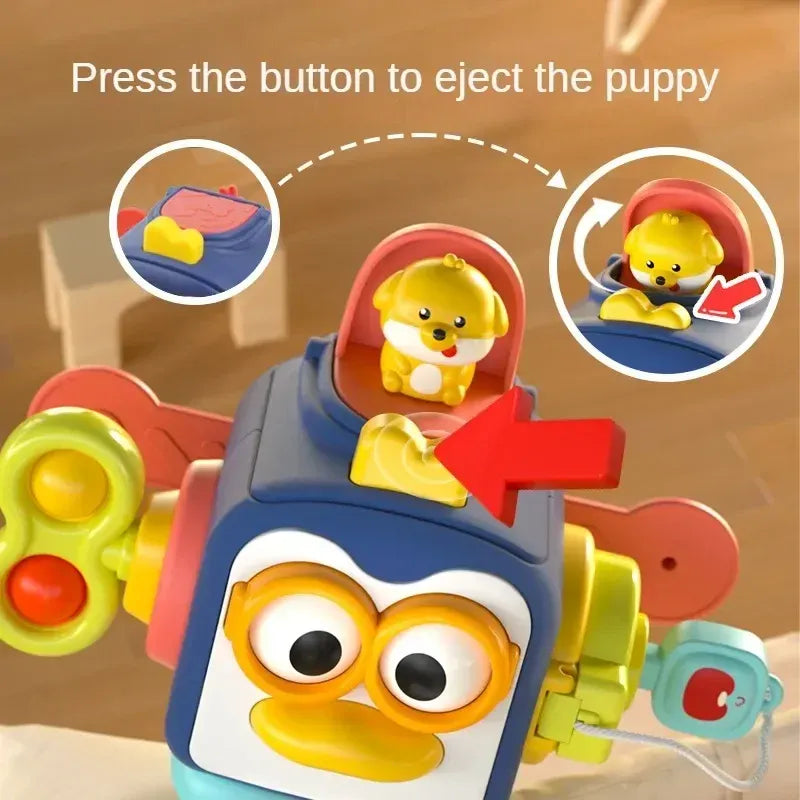 BusyBlock – Houten Activiteitenkubus voor Kinderen vanaf 12 Maanden – Stimuleert Fijne Motoriek & Ontdekkend Leren van Oorzaak en Gevolg