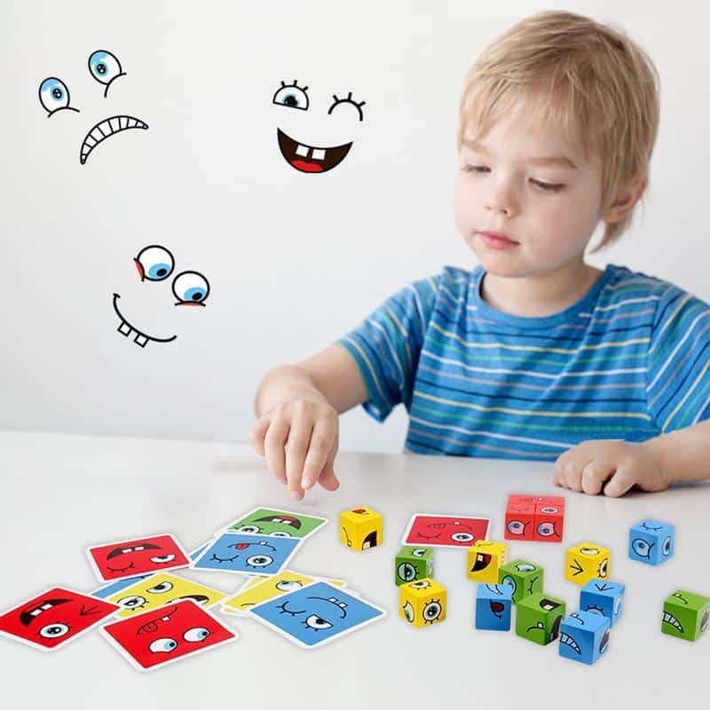 FaceRubrics -Houten Uitdrukkingen Bijpassende Blok Puzzels Bouwblokjes