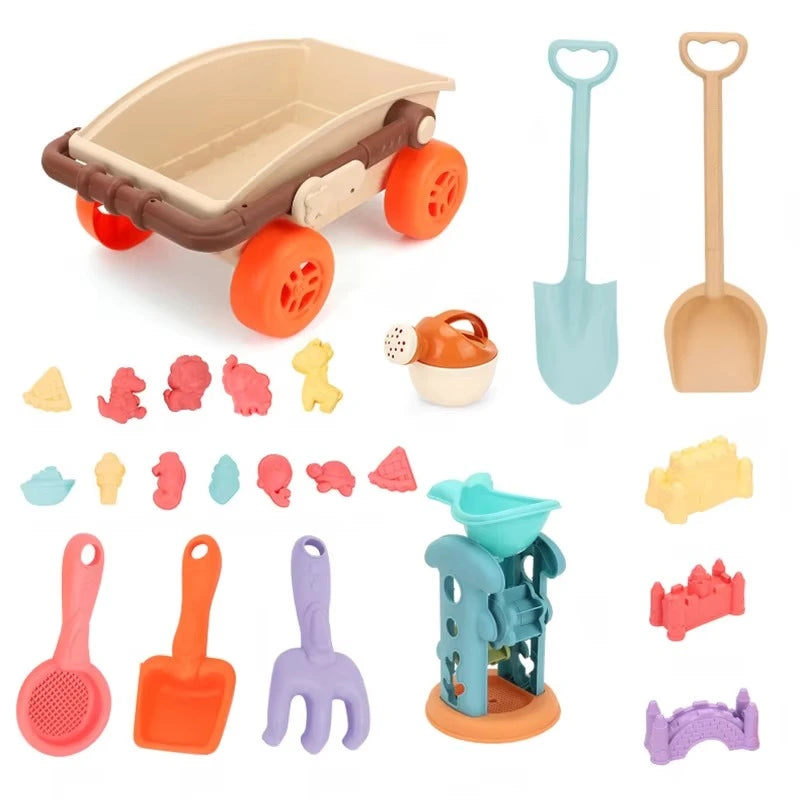 SandRoller Strandkar Zand Speelgoed Set met Emmer, Schep en Vormen – Voor Kinderen vanaf 3 Jaar!