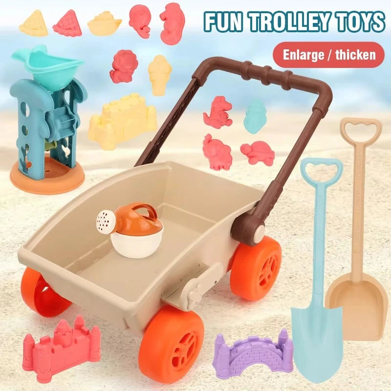 SandRoller Strandkar Zand Speelgoed Set met Emmer, Schep en Vormen – Voor Kinderen vanaf 3 Jaar!