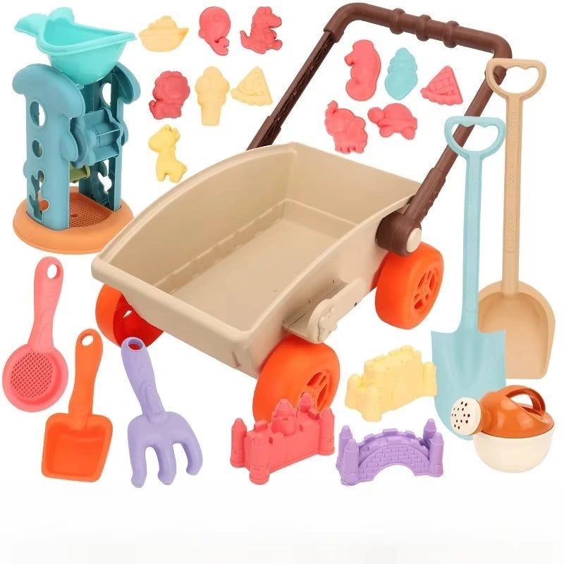 SandRoller Strandkar Zand Speelgoed Set met Emmer, Schep en Vormen – Voor Kinderen vanaf 3 Jaar!