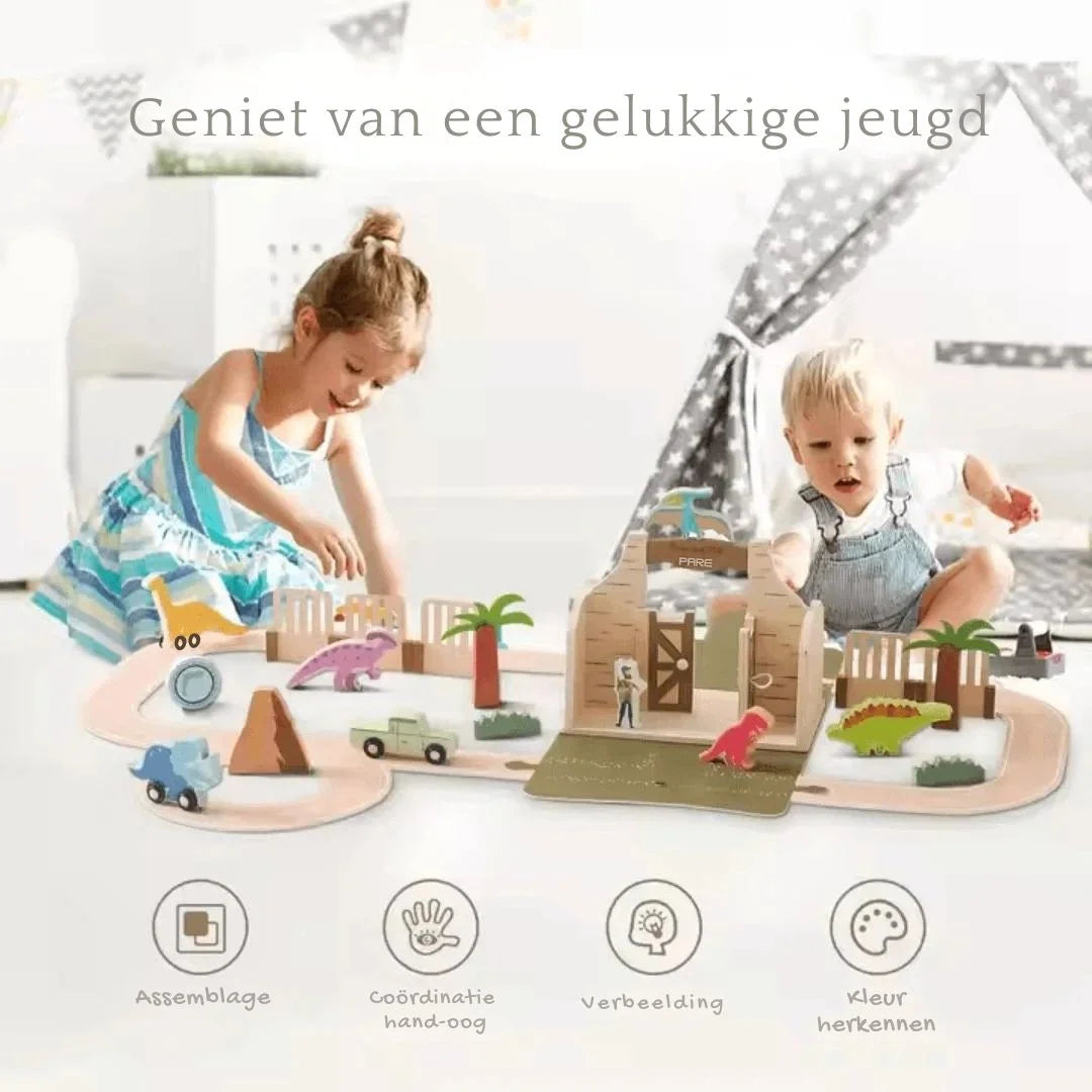 DinoQuest™ – Houten Dinosaurussen Park Set Voor Kinderen Vanaf 3 Jaar – Stimuleert Fantasierijk Spel