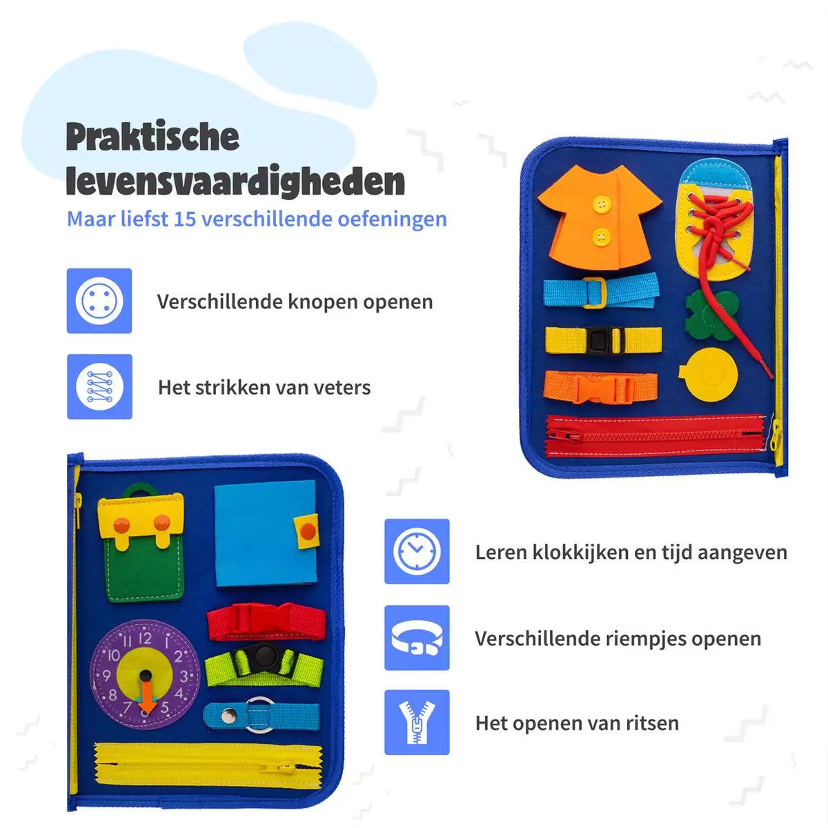 Montessori Activiteitenboek - Zacht Sensorisch Speelgoed met Ritsen