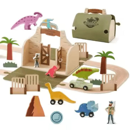 DinoQuest™ – Houten Dinosaurussen Park Set Voor Kinderen Vanaf 3 Jaar – Stimuleert Fantasierijk Spel