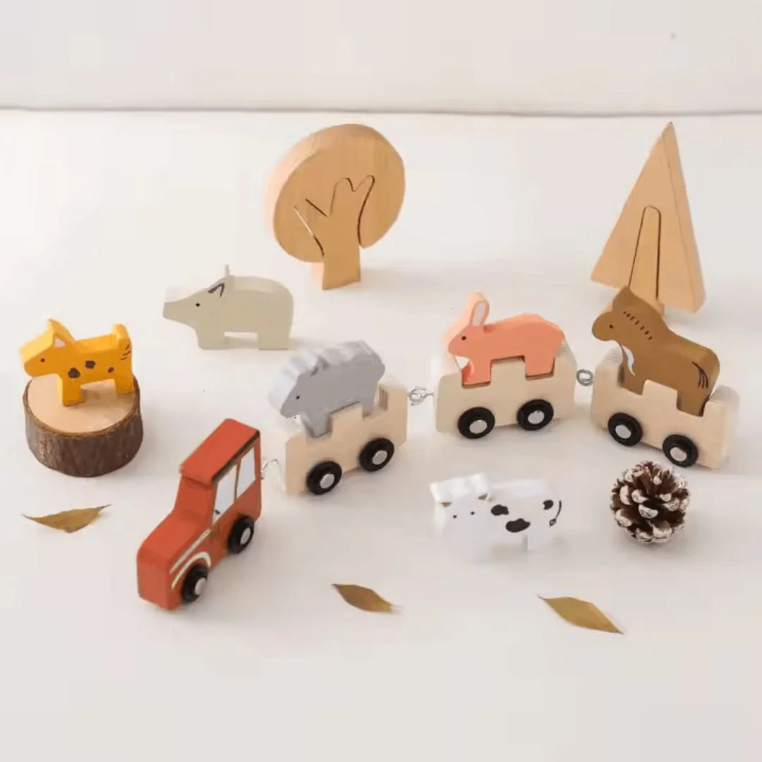WoodTrail™ – Houten Dierentreinset Voor Kinderen Vanaf 3 Jaar – Stimuleert Fantasierijk Spel