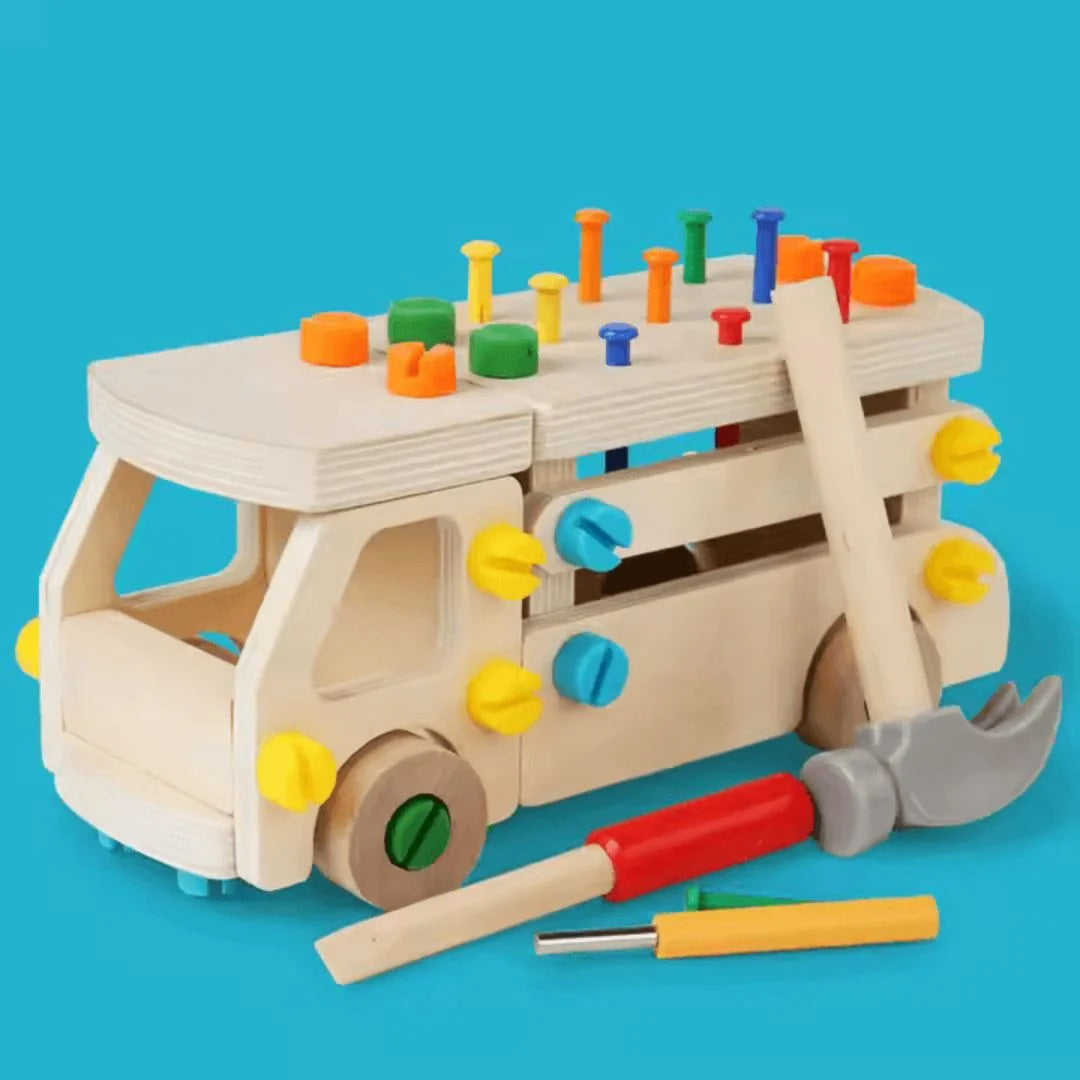 BuildCraft™ – Houten Constructievoertuig Speelgoed Voor Kinderen Vanaf 3 Jaar – Verbetert Fijne Motoriek
