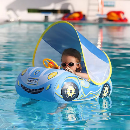 LittleSwimmer - Niet-opblaasbare zwemtrainer voor baby's met zonnekap - Met schuim gevulde drijfring voor peuters van 6-24 maanden