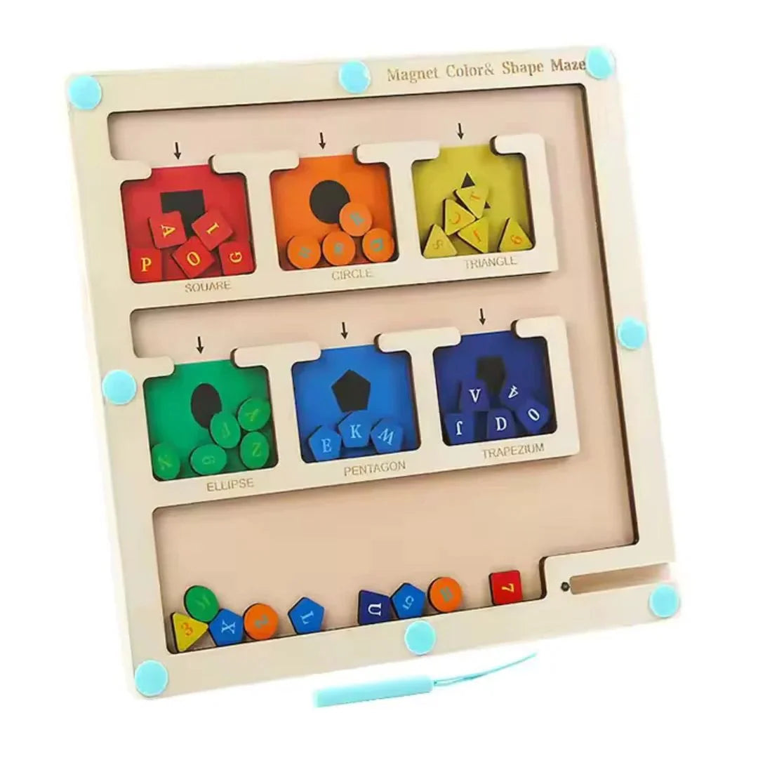 MazeMagnet – Houten Magnetisch Alfabet & Vorm Doolhof voor Kinderen vanaf 3 Jaar