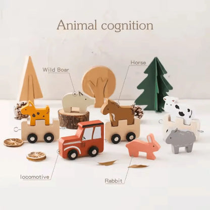 WoodTrail™ – Houten Dierentreinset Voor Kinderen Vanaf 3 Jaar – Stimuleert Fantasierijk Spel