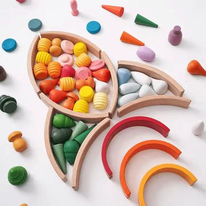 TimberTales™ – Houten Regenboog Bouwblokken Voor Kinderen Vanaf 3 Jaar – Verbetert Creativiteit