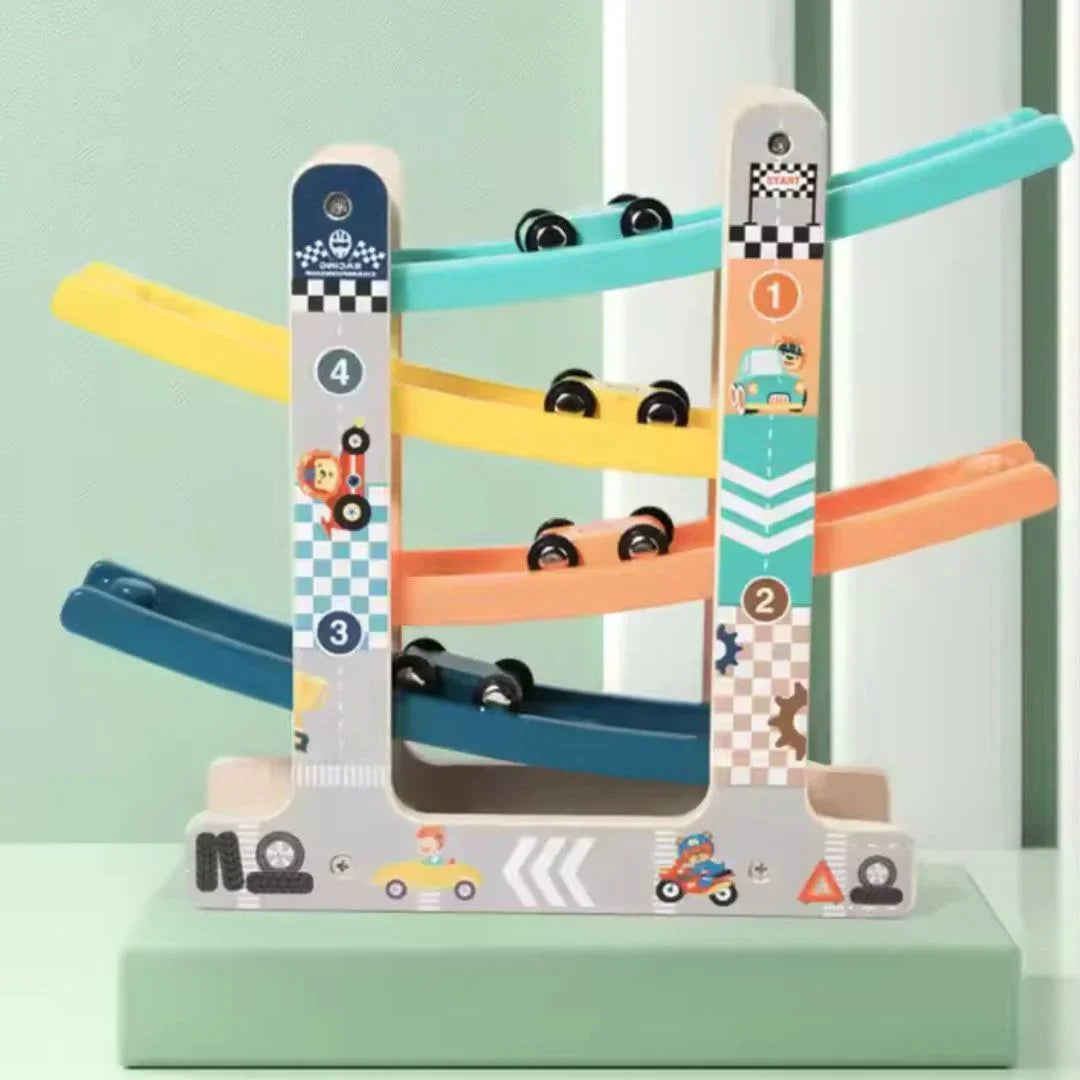 RollRacer – Houten Racebaan voor Kinderen vanaf 18 maanden – Verbetert Coördinatie en Visuele Volgvaardigheden