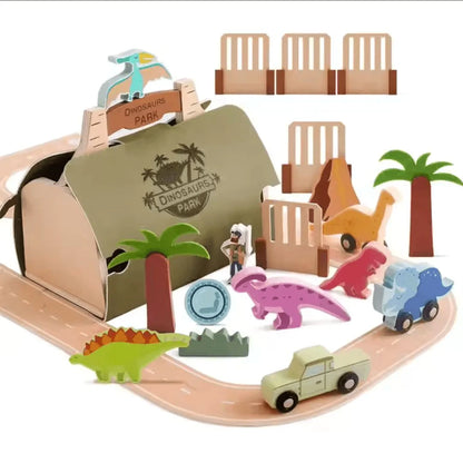 DinoQuest™ – Houten Dinosaurussen Park Set Voor Kinderen Vanaf 3 Jaar – Stimuleert Fantasierijk Spel