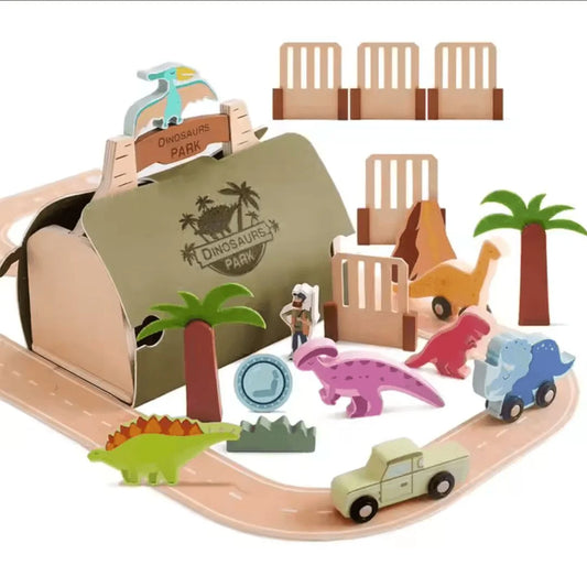 DinoQuest™ – Houten Dinosaurussen Park Set Voor Kinderen Vanaf 3 Jaar – Stimuleert Fantasierijk Spel