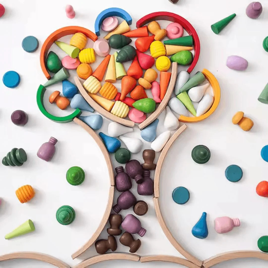 TimberTales™ – Houten Regenboog Bouwblokken Voor Kinderen Vanaf 3 Jaar – Verbetert Creativiteit