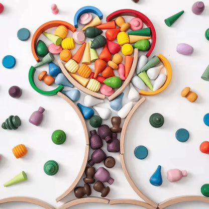 TimberTales™ – Houten Regenboog Bouwblokken Voor Kinderen Vanaf 3 Jaar – Verbetert Creativiteit
