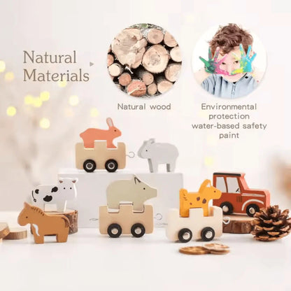 WoodTrail™ – Houten Dierentreinset Voor Kinderen Vanaf 3 Jaar – Stimuleert Fantasierijk Spel