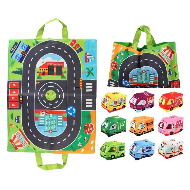DriftVille – Opvouwbare Speelmat met Auto’s & Stadswegen Kinderen 3+