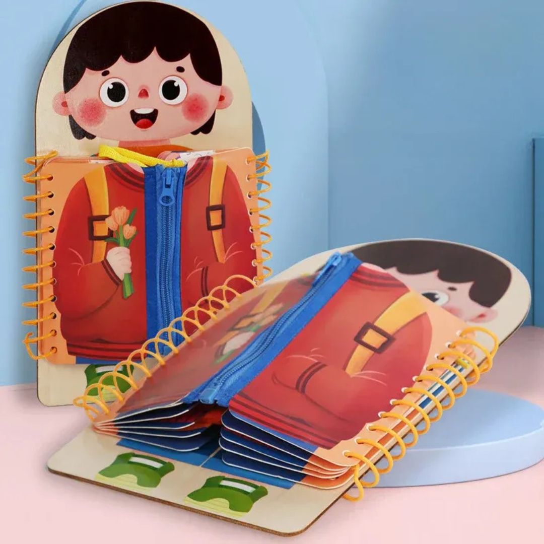 DressUpBoek – Montessori Aankleedvaardigheden Boek voor Kinderen vanaf 2 jaar – Bevordert Zelfstandigheid, Focus & Fijne Motoriek