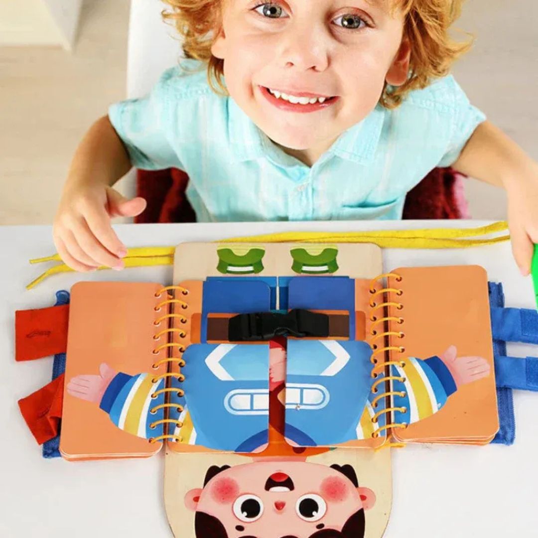 DressUpBoek – Montessori Aankleedvaardigheden Boek voor Kinderen vanaf 2 jaar – Bevordert Zelfstandigheid, Focus & Fijne Motoriek