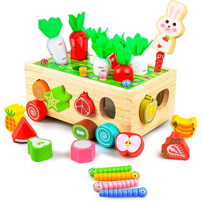 VeggieVans – Houten Sorteerpuzzel Kar – Montessori Dier & Vormenspel – Vanaf 3 Jaar