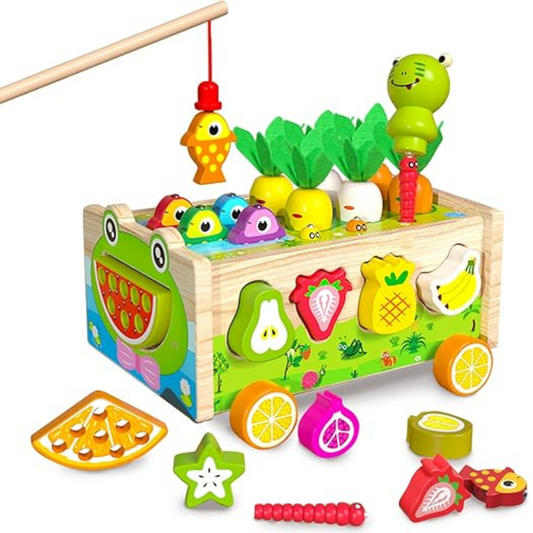 VeggieVans – Houten Sorteerpuzzel Kar – Montessori Dier & Vormenspel – Vanaf 3 Jaar
