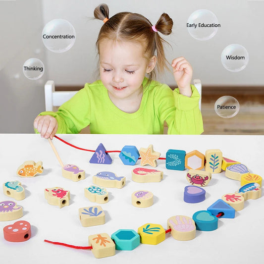 ThreadieBeads – Houten Rijgkralen Set voor Kinderen vanaf 3 Jaar – Verbetert Fijne Motoriek
