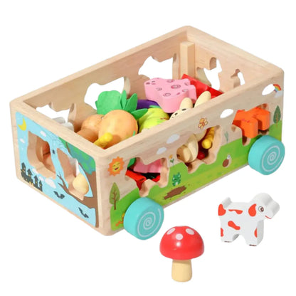 VeggieVans – Houten Sorteerpuzzel Kar – Montessori Dier & Vormenspel – Vanaf 3 Jaar